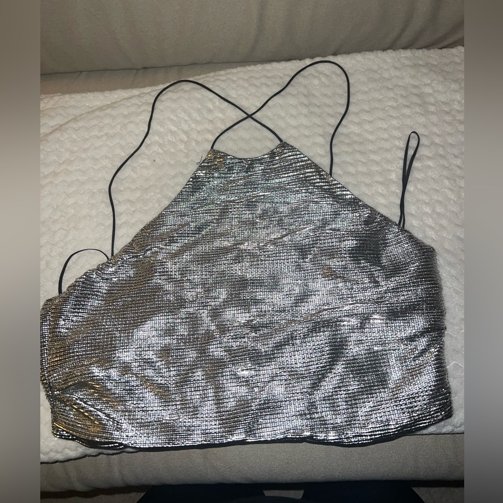 Zara silver open crisscross back top